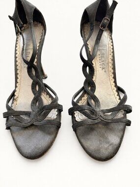 White House Black Market Black Braided T Strap Heel Sandals 7M